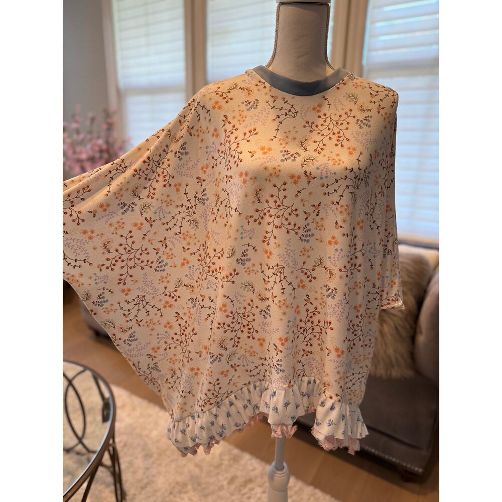 NWT Handmade/Upcycled Poncho Jersey Knit Floral One Size - 1-2 DAY QUICK SHIP